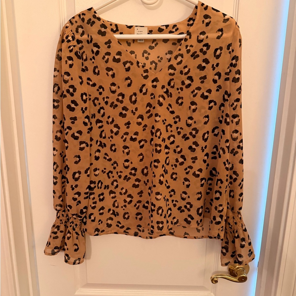 A New Day Tan Leopard Print Blouse